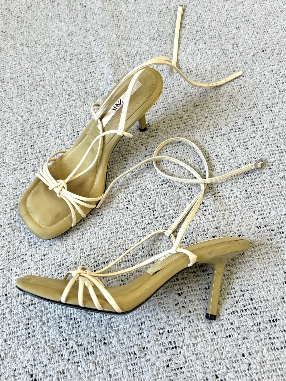 Zara Cream Strappy Lace-Up Heels Size 8 EU 39